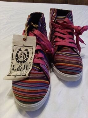 L & B Multicolor Striped High Top Lace Up Athletic Sneakers Women's Size 9